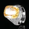 2025 Huabi Joias Fundo de Cobre Banhado a Ouro Diamante de Alto Carbono Flor de Gelo Diamante Quadrado Conjunto de Cobre Anel de Temperamento Retrô Feminino 12*16