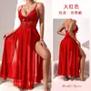 Estilo Europeo Escote Profundo Encaje de Perlas Camisón Doble Abertura Malla Transparente Largo Sexy para Mujer con Tirantes Ropa de Casa 898