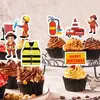 Banderines de decoración de cumpleaños para bomberos transfronterizos, mini toppers de camión de bomberos para pastel de cumpleaños, suministros para fiestas
