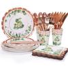 Amazon Folhas Bronzeadoras Série Flor Festa Prato de Papel Descartável Faca, Garfo, Colher Conjunto de Talheres Guardanapo Canudo