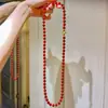 8Mm7A Collar de Ágata Calcedonia Roja Natural Transparente como el Hielo Cadena para Suéter Fidelidad Soporta Reinspección