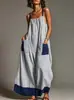 Vestido Lencero Rayado Bloque de Color Transfronterizo 2026, Nuevo Producto de Verano, Elegante Vestido Lencero Largo para Mujer Estilo de Viaje y Vacaciones