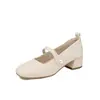 Zapatos Mary Jane suaves y elegantes de cuero suave para mujer, nuevo estilo otoño 2026, punta cuadrada, tacón grueso francés, estilo de hada, adecuados para combinar con faldas