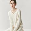 Elegante e Slim ~ Suéter de Cashmere Grosso com Tranças Soltas para Mulheres Outono e Inverno 2025 Novo Suéter de Tricô Pulôver com Decote V Cinza