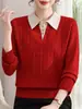 Suéter de punto de imitación de dos piezas con cuello para mujeres de mediana edad y mayores, top elegante para primavera y otoño, camisa básica holgada de moda, suéter