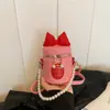 Bolsa Roja Linda de Boca de Niña Estilo Coreano Lazo Pequeño Estilo Chanel 2024 Nueva Mini Perla Hombro Cruzada Bolso para Niños