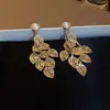 Pendientes Vintage Estilo Francés con Ojo de Gato Incrustado de Diamantes y Perlas, Pendientes de Lujo Ligero de Gama Alta, Exquisitos y Modernos Accesorios para Orejas Versátiles al por Mayor