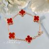 Mostrador Mismo Estilo Ágata Roja Lujo Ligero Collar Trébol de Cuatro Hojas Anillo para Mujer Pendientes de Calcedonia Roja Natural Pulsera de 5 Flores traje