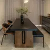 Mesa de Comedor Rectangular Vintage Estilo Wabi-Sabi Retro Color Nogal Pizarra, Mesa Rectangular Vintage Estilo Italiano, Mesa de Comedor Minimalista de Lujo para Apartamentos Pequeños