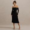 Vestido Negro Sexy de Hombro Descubierto con Espalda al Aire y Mangas Largas Transfronterizo Europeo y Americano 2025 Nuevo Estilo Transfronterizo Europeo y Americano Vestido Largo