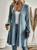 2026 Nuevo Abrigo Cardigan Largo de Punto Transfronterizo Europeo y Americano para Mujer Otoño Invierno Color Sólido Casual Abrigo Suéter