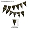 Decoraciones para Fiesta de Cumpleaños Temática New Age Banderines Triangulares Desechables Negro y Dorado con Foil Dorado Diseño Creativo