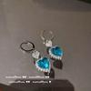 Brilhante brilhante Marinha pêssego coração gema brincos banhado a ouro 18K querida Swiss blue zircon flash diamante brinco colar