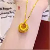 Colar com Pingente de Bola Dourada Cheia Fu Pequena Banhado a Ouro Latão Luxo Leve Simples Bola Dourada Bola Acessórios DIY Joias Alta Retenção de Cor