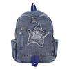 Mochila escolar feminina nova, casual, cor jeans degradê, dupla, bordado de estrela de desenho animado, mochila estudantil, bolsa escolar
