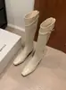 Aumento de Altura Interna de 6CM ~ Bota de Caballero de Pierna Larga con Punta Aguda de Nicho Francés para Mujer con Hebilla de Cuero Tacón de Gato Botas Largas Botas Vaqueras Adelgazantes