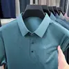 Nueva Camiseta de Manga Corta de Seda Helada para Hombre de Verano, Casual de Negocios, Elástica, Anti-Arrugas, Transpirable, Delgada, Polo Superior para Hombre