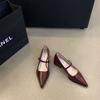 Zapatos Planos de Moda, Cómodos y Elegantes para la Primavera 2026, de una Sola Correa, Adelgazantes, Puntiagudos, con Tacones Cuadrados de Tacón Medio-Bajo