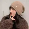 Chapéu de Lã Tricotado Feminino Novo Outono Inverno Estilo Coreano Quente Versátil Casual Touca de Cabeça Estilo Japonês Mostra o Rosto Pequeno à Prova de Vento Capuz Frio