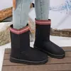 Botas de Neve com Pelúcia Plus Size Novo Inverno Transfronteiriças Femininas Estilo Étnico Fita Trançada Meio da Panturrilha Quentes Antiderrapantes Solado Grosso Tamanho Grande Comércio Exterior Femininas