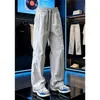 Pantalones de protección solar de seda de hielo gris claro de secado rápido para hombre, pantalones deportivos casuales finos de verano, pantalones de pierna recta acampanados de corte limpio