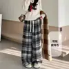 Pantalones de Lana a Cuadros para Mujer, Nuevo Estilo Otoño, Cintura Alta, Pierna Recta, Casual, Corte Holgado, Adelgazantes, Pierna Ancha, Largo Hasta el Suelo, Elegantes para el Trabajo