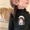 Roupa Íntima Plush Dupla Face Infantil Outono Inverno Camiseta Estilosa para Meninas Manga Longa Gola Meia Alta Top Quente com Barra Franzida