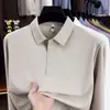 Camisa polo masculina sem costura de nylon antibacteriana 10A, nova coleção outono 2026, camiseta de manga longa casual de negócios com padrão waffle