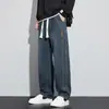 Jeans Gruesos con Forro de Felpa, Pierna Recta Holgada para Hombre, Estilo Americano, Primavera y Otoño, Cintura Elástica, Pantalones Casuales de Pierna Ancha para Invierno