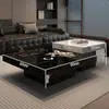 Mesa de Café Minimalista de Pizarra Estilo Italiano, Moderna Lujo Ligero Sala de Estar Uso Doméstico, Combinación Cuadrada para Apartamento Pequeño de Gama Alta