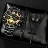 Relógio Masculino Popular Transfronteiriço Conjunto de 4 Peças Joia Cruz Relógio com Pulseira de Aço Relógio de Quartzo Calendário Tendência de Moda Masculina