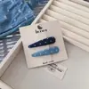 Grampo Estiloso de Jeans Azul com Bolinhas Geométricas Bico de Pato Grampo de Cabelo Fashion para Menina Grampo para Franja da Testa Acessório de Cabelo Lateral