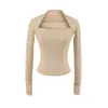 Camiseta Básica de Manga Larga con Cuello Cuadrado Estilo Chica Picante Deseo Puro para Mujer Otoño Fresco Ajustada Elegante Ropa Interior Adelgazante