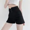 Shorts de mezclilla negros de cintura alta para mujer, verano nuevo, talla grande, para chica gordita, adelgazantes, cubren la barriga, pequeños, en forma de A, de pierna ancha, pantalones cortos hot