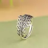 Golden Deer King S925 prata vintage artesanato moda feminina elegante folhas anel aberto tailandês prata simples anel oco