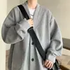 Moletom com Capuz Cardigan de Tricô Waffle Gola V Masculino Estilo Primavera/Outono Retrô Americano Pesado Streetwear Jaqueta Casual Solta