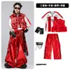 Roupas de Street Dance para Meninos Hip-Hop Outfits Modernos Infantis Marca de Moda Hip-Hop Roupa Infantil Roupa para Apresentação na Passarela de Couro Vermelho Brilhante para Meninos