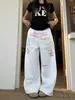 Pantalones casuales rectos de colores con estampado de letras estilo americano, unisex, pierna ancha holgada, hasta el suelo, pantalones deportivos versátiles