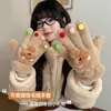 Guantes de Peluche de Oso Lindos para Mujer Otoño e Invierno 2025 Engrosados y Forrados de Felpa Calientes con Dedos Guantes de Pelo a Prueba de Frío Ciclismo