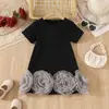 Vestido de retazos para niña, moderno y a la moda, para el verano 2025, dulce vestido infantil de manga corta para bebés niñas