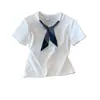 Camiseta de Manga Curta de Seda Estilo Coreano para Mulheres, Novo Design de Verão 2026, Gola com Gravata Elegante, Top Curto Versátil de Corte Justo