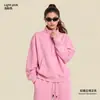 Moletom feminino com zíper parcial e gola alta, cor sólida, outono/inverno, estilo casual americano moderno, modelagem solta, gola alta parcial, top esportivo para mulheres