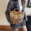 Bolso de Mano Versátil de Moda Tejido de Paja Semicircular Nuevo Bolso Tejido de Gran Capacidad Estilo Vacacional Bolso de Playa Cesta de Verduras de Mano