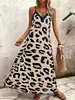 Nuevo Vestido Largo de Leopardo con Tirantes Finos, Cuello en V, Talla Grande, Estilo Vacacional Holgado, Europeo y Americano, Transfronterizo, 2025