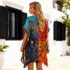2026 Vestido de Moda Europeo y Americano Más Vendido Cubre Bikini de Playa Bloqueo de Color Graffiti Multicolor Vestido Chal Protector Solar