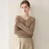 Conjunto de estilo suave~ Suéter de cachemir de una sola pieza con cuello en V, sin costuras, para mujer, holgado y casual para otoño e invierno, capa base de punto