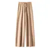 Calça de Lã 100% Pura Wide-Leg Plus Size 2026 para Mulheres, Cintura Alta, Casual, Solta, Emagrecedora, Com Caimento, Tricotada, Comprimento Total