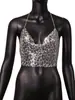 YYF Amazon Nuevo top corto metálico de lentejuelas estilo europeo y americano, top halter sexy, atuendo de actuación para chica hot