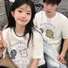 Algodão Penteado Puro com Trama Fechada Camiseta de Verão Especial Unisex para Casal de Manga Curta com Design Solto e Estilo Casual