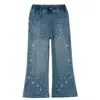 Jeans para niñas, colección otoño 2026, estilo nuevo, pantalones rectos con estampado de estrellas para niños, cintura elástica, pantalones largos holgados para niñas